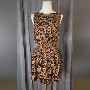 Jessica Simpson Black and Tan Leaf Print Mini Dress